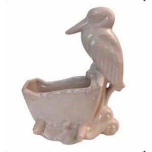Haeger Planter Pink Stork Pottery Baby Bassinet Cradle Ceramic Vintage 10” MCM